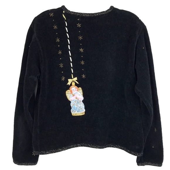 Christopher Radko BellPointe Womens Ugly Christmas Sweater M Black Beaded Angels - Picture 11 of 11